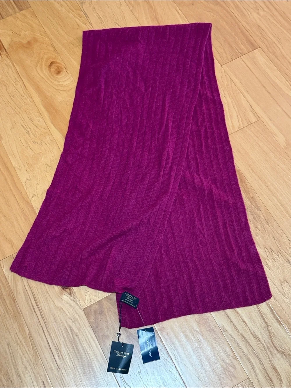 100% Cashmere Ribbed Knit Scarf Burgundy Charter Club